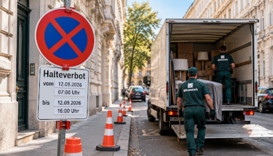 Halteverbotszone vor dem Haus für den Abtransport bei einer Entrümpelung in Wien